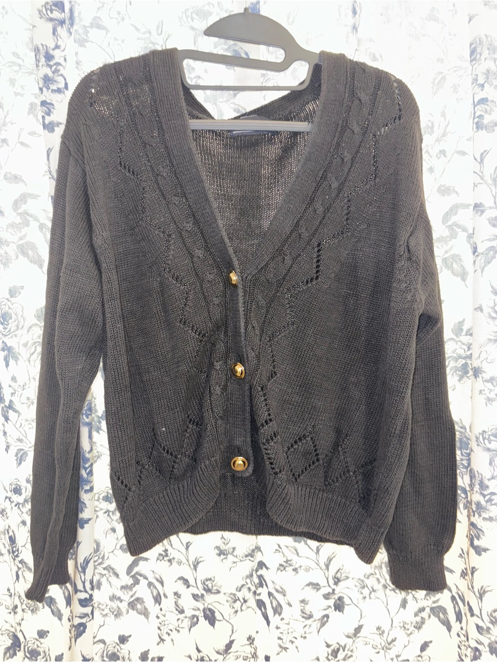 Hunter Black Knit V-Neck Cardigan with Gold Buttons